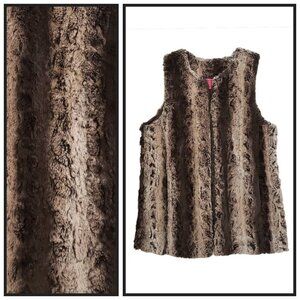 Betsey Johnson Faux Fur Vest Brown Sleeveless Y2K Size L